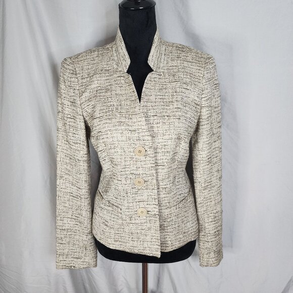 LAFAYETTE 148 New York Size 4 Tweed Blazer Office Jacket Stand Up Collar Pockets